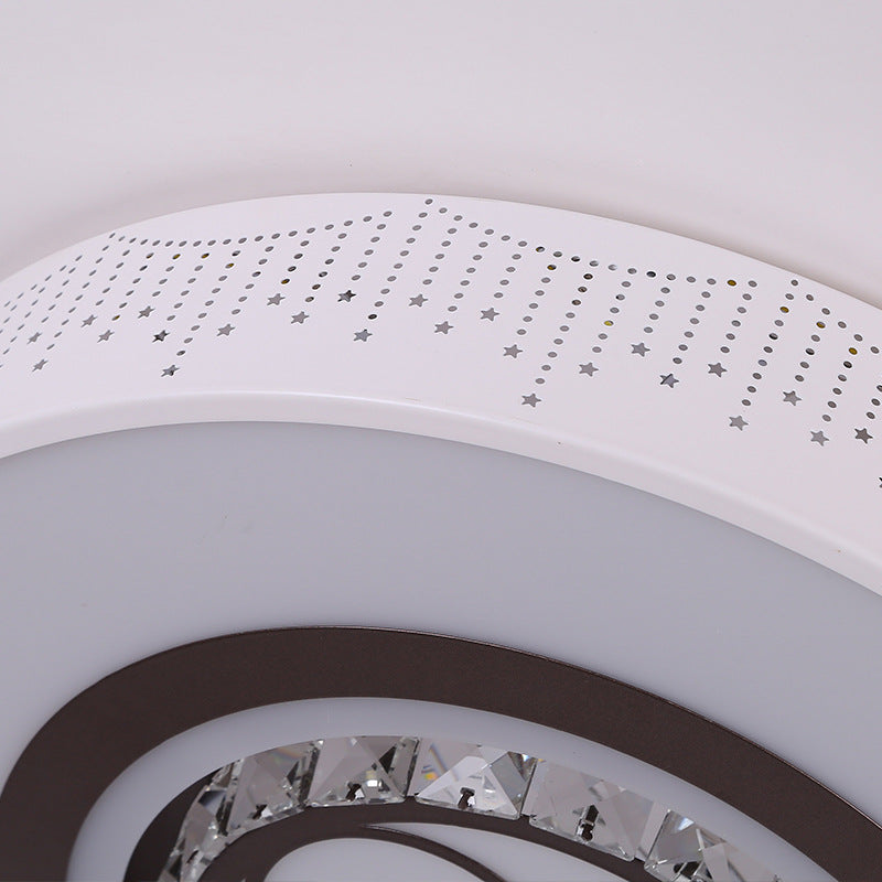 Minimalistic Acrylic Flush Mount LED Ceiling Light for White Bedroom with Crystal Drops & Choice of Patterns