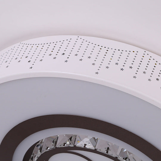 Minimalistic Acrylic Flush Mount LED Ceiling Light for White Bedroom with Crystal Drops & Choice of Patterns