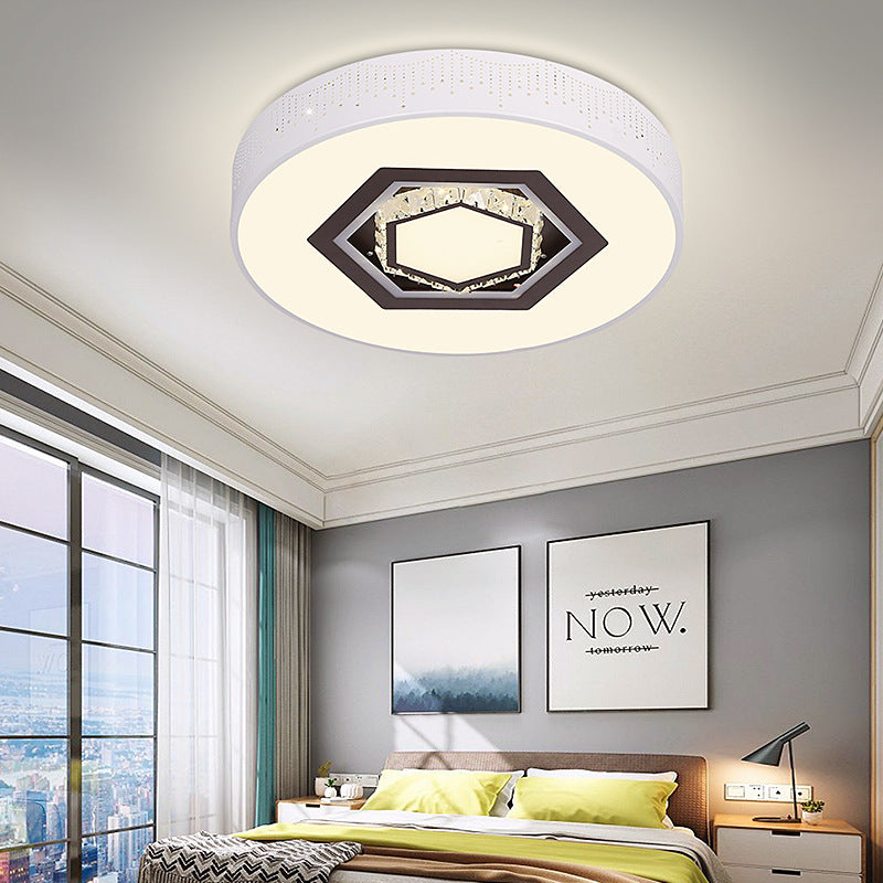 Minimalistic Acrylic Flush Mount LED Ceiling Light for White Bedroom with Crystal Drops & Choice of Patterns