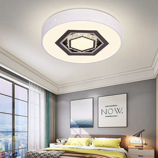 Minimalistic Acrylic Flush Mount LED Ceiling Light for White Bedroom with Crystal Drops & Choice of Patterns