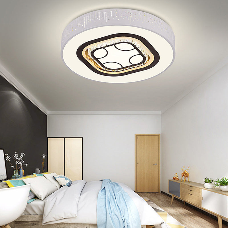 Minimalistic Acrylic Flush Mount Led Ceiling Light For White Bedroom With Crystal Drops & Choice Of