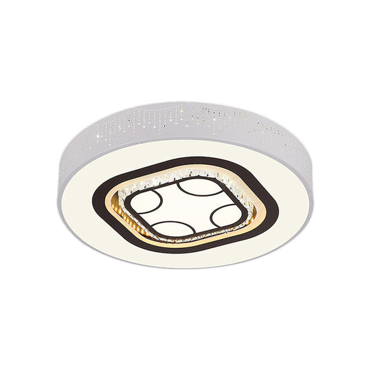 Minimalistic Acrylic Flush Mount LED Ceiling Light for White Bedroom with Crystal Drops & Choice of Patterns