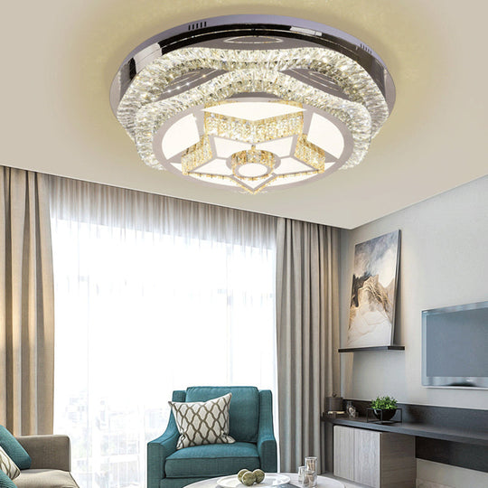 Modern LED Crystal Dome Flush Mount Ceiling Light in Chrome with Star/Gyro Pattern for Living Room - Stylish & Energy-efficient