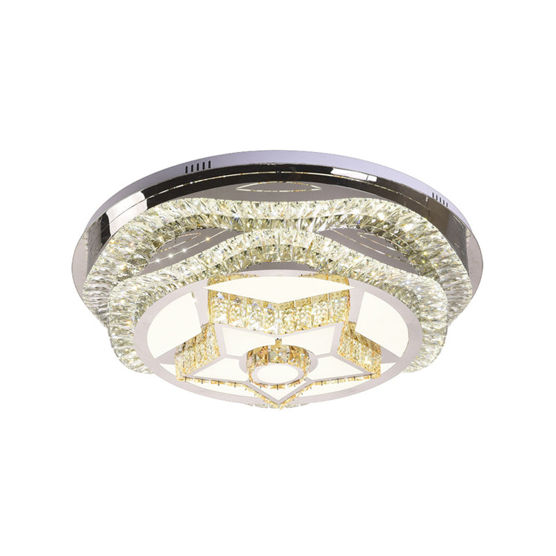 Modern LED Crystal Dome Flush Mount Ceiling Light in Chrome with Star/Gyro Pattern for Living Room - Stylish & Energy-efficient