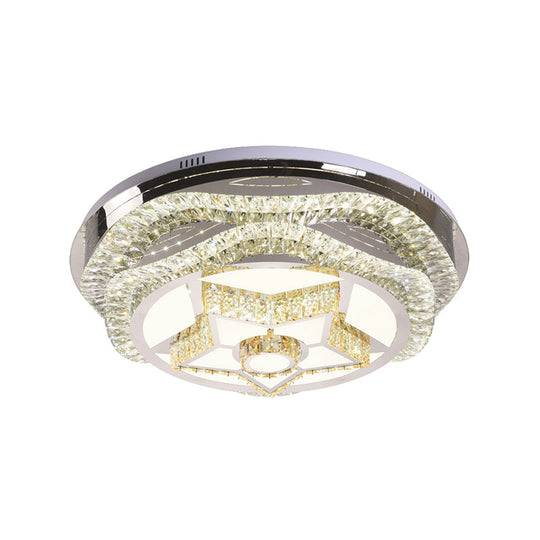 Modern LED Crystal Dome Flush Mount Ceiling Light in Chrome with Star/Gyro Pattern for Living Room - Stylish & Energy-efficient