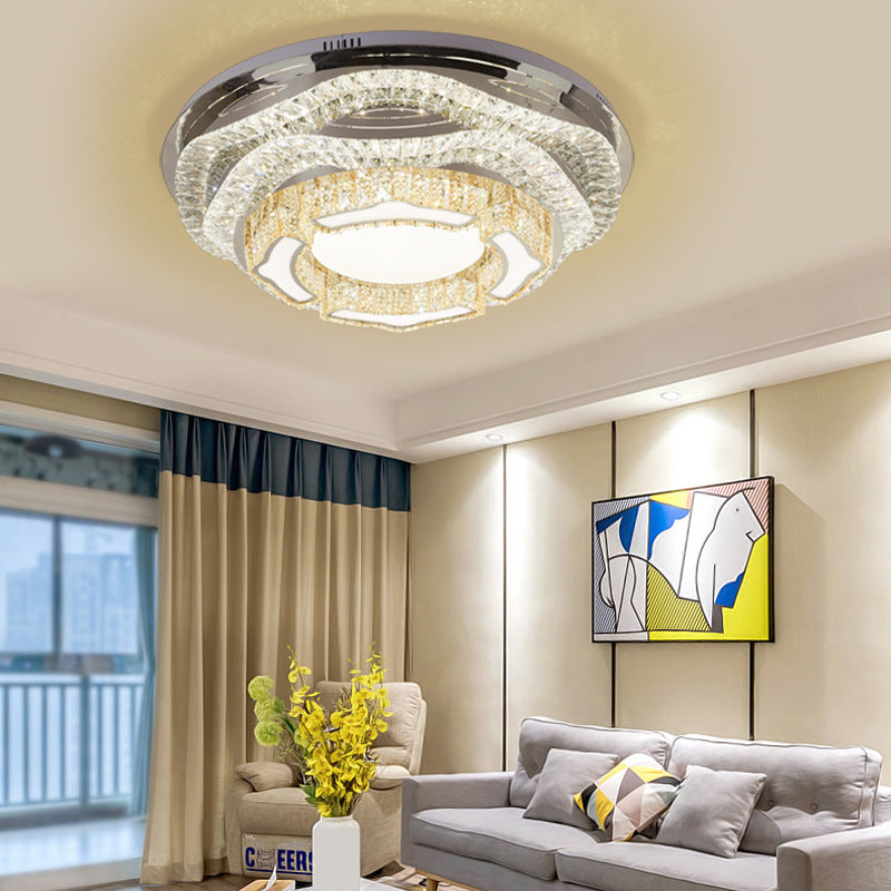Modern LED Crystal Dome Flush Mount Ceiling Light in Chrome with Star/Gyro Pattern for Living Room - Stylish & Energy-efficient