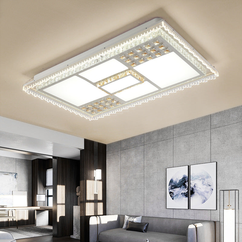 Contemporary Crystal LED Ceiling Light Fixture for Living Room - White Flushmount