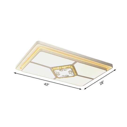 Minimal Led White Flush Mount Ceiling Light For Living Room - Crystal Square/Rectangular Lamp