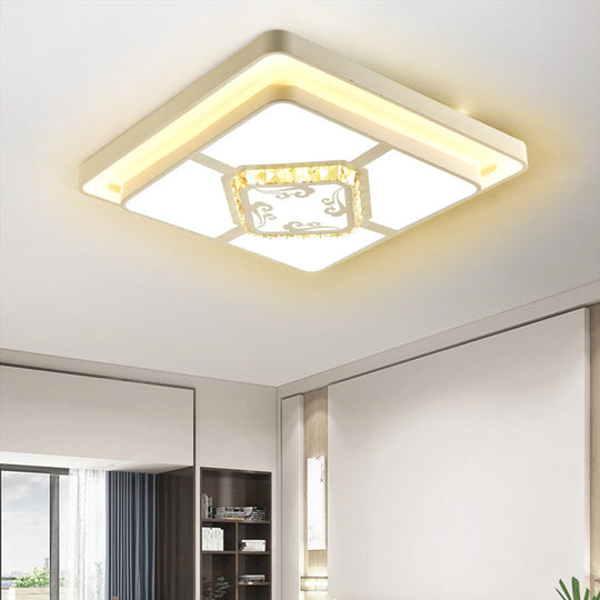 Minimal LED White Flush Mount Ceiling Light for Living Room - Crystal Square/Rectangular Lamp