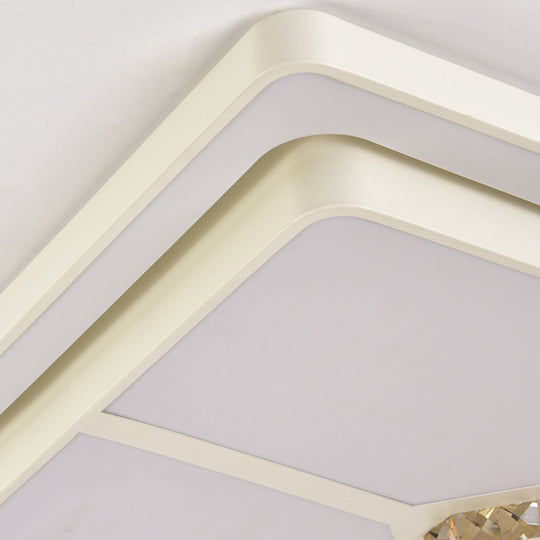 Minimal LED White Flush Mount Ceiling Light for Living Room - Crystal Square/Rectangular Lamp