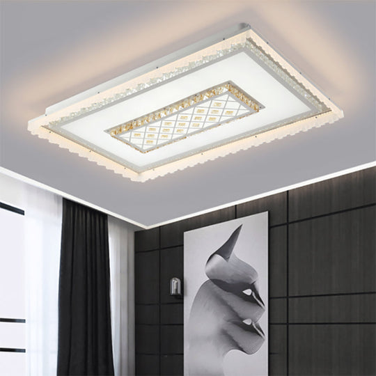 Modern LED Crystal Ceiling Lamp - White Square/Rectangular Flush Mount Light, Warm Illumination