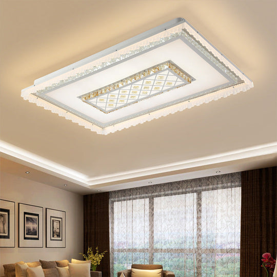 Modern LED Crystal Ceiling Lamp - White Square/Rectangular Flush Mount Light, Warm Illumination