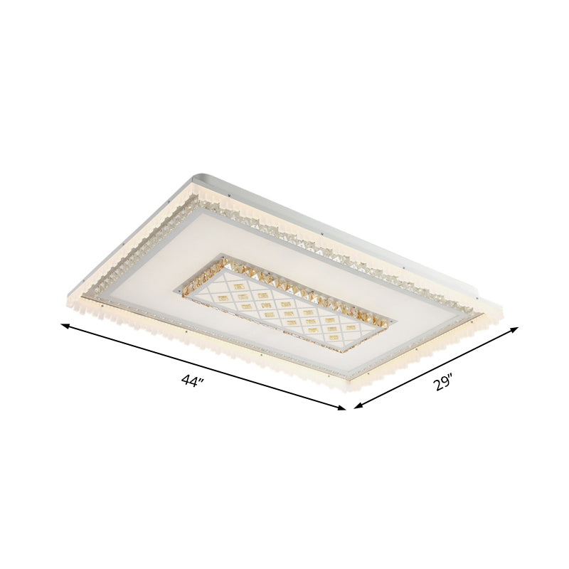 Modern LED Crystal Ceiling Lamp - White Square/Rectangular Flush Mount Light, Warm Illumination