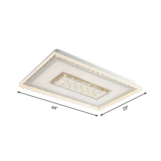 Modern LED Crystal Ceiling Lamp - White Square/Rectangular Flush Mount Light, Warm Illumination