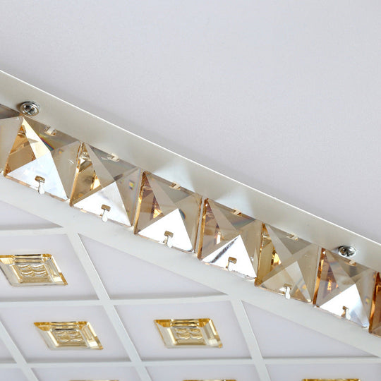Modern LED Crystal Ceiling Lamp - White Square/Rectangular Flush Mount Light, Warm Illumination