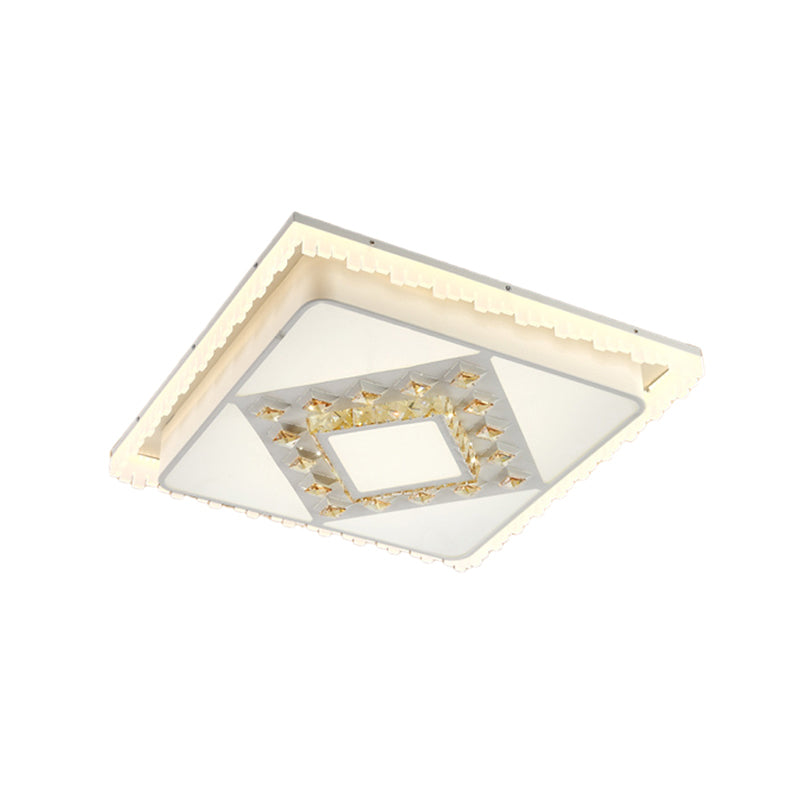Modern LED Crystal Ceiling Lamp - White Square/Rectangular Flush Mount Light, Warm Illumination