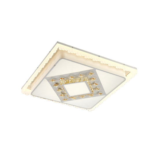 Modern LED Crystal Ceiling Lamp - White Square/Rectangular Flush Mount Light, Warm Illumination
