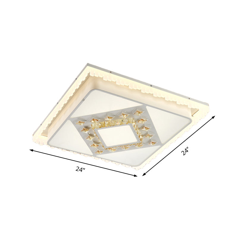 Modern LED Crystal Ceiling Lamp - White Square/Rectangular Flush Mount Light, Warm Illumination