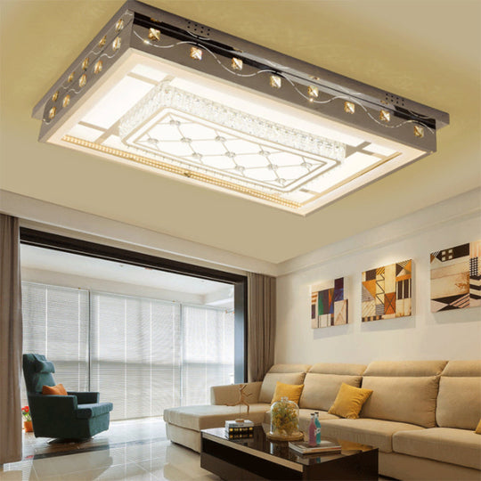 Modern Chrome LED Crystal Ceiling Light Fixture with Elegant Rectangle/Round Pattern