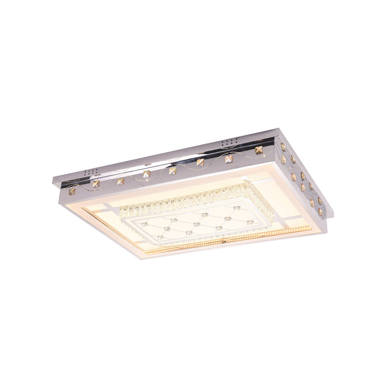 Modern Chrome LED Crystal Ceiling Light Fixture with Elegant Rectangle/Round Pattern