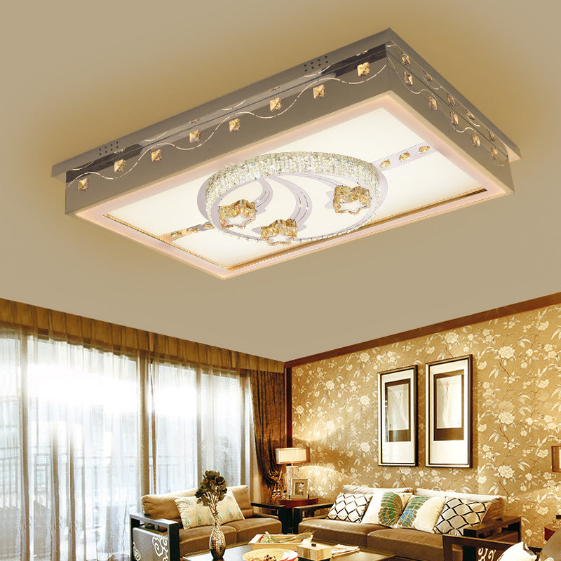 Modern Chrome LED Crystal Ceiling Light Fixture with Elegant Rectangle/Round Pattern