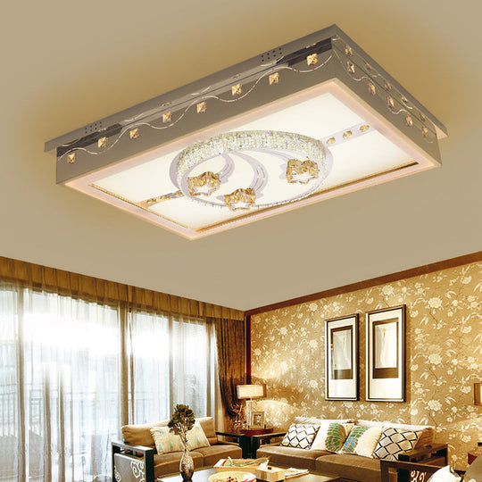 Modern Chrome LED Crystal Ceiling Light Fixture with Elegant Rectangle/Round Pattern
