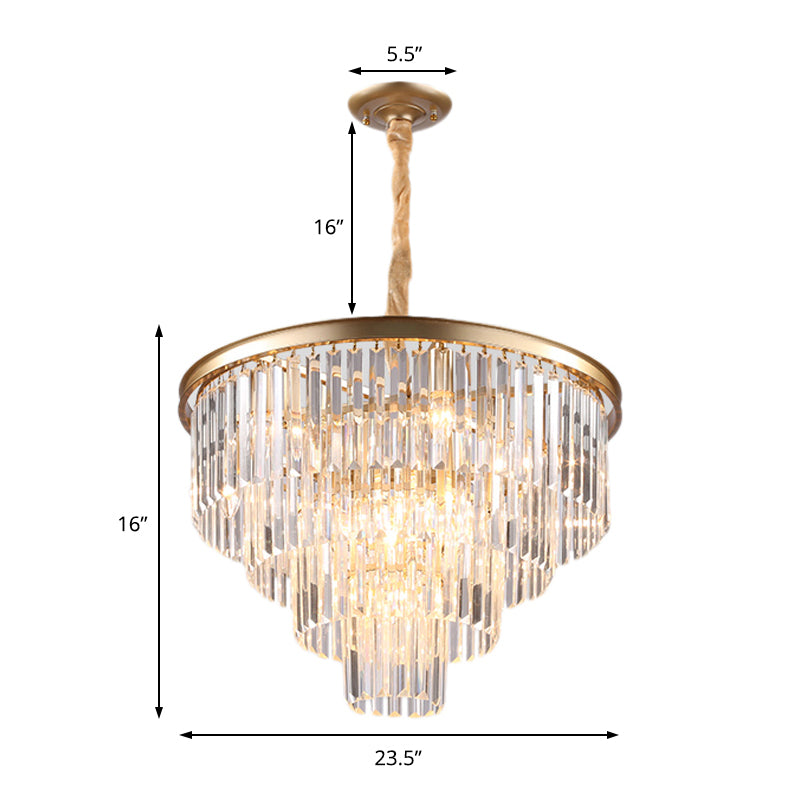 Minimalist Crystal Pendant Chandelier - Black/Gold, Adjustable & 6/9/15-Light Options, 19.5"/23.5"/31.5" W