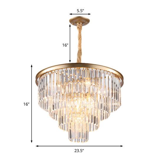 Minimalist Crystal Pendant Chandelier - Black/Gold, Adjustable & 6/9/15-Light Options, 19.5"/23.5"/31.5" W