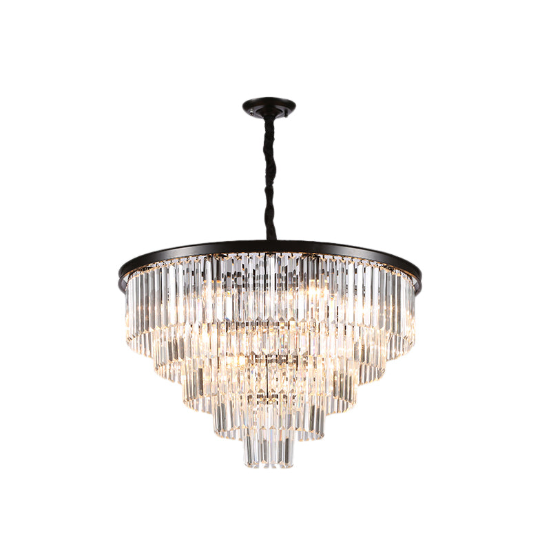 Minimalist Crystal Pendant Chandelier - Black/Gold, Adjustable & 6/9/15-Light Options, 19.5"/23.5"/31.5" W