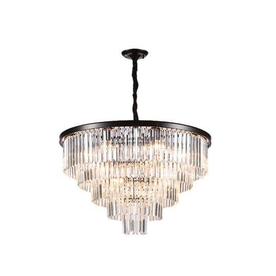 Minimalist Crystal Pendant Chandelier - Black/Gold, Adjustable & 6/9/15-Light Options, 19.5"/23.5"/31.5" W
