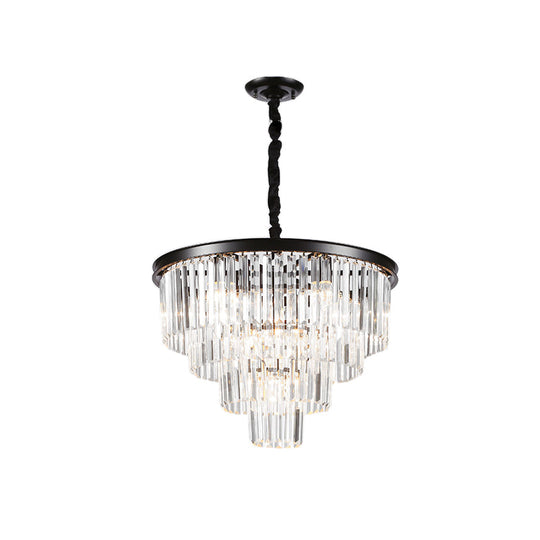 Minimalist Crystal Pendant Chandelier - Black/Gold, Adjustable & 6/9/15-Light Options, 19.5"/23.5"/31.5" W