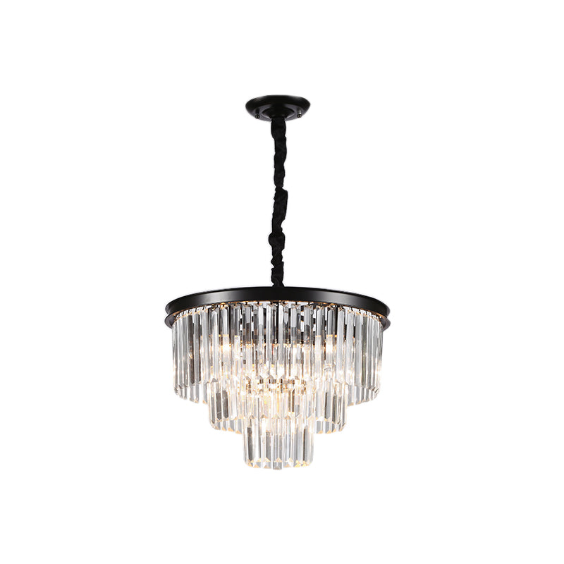Minimalist Crystal Pendant Chandelier - Black/Gold, Adjustable & 6/9/15-Light Options, 19.5"/23.5"/31.5" W