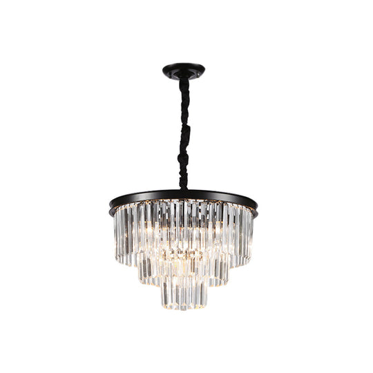 Minimalist Crystal Pendant Chandelier - Black/Gold, Adjustable & 6/9/15-Light Options, 19.5"/23.5"/31.5" W