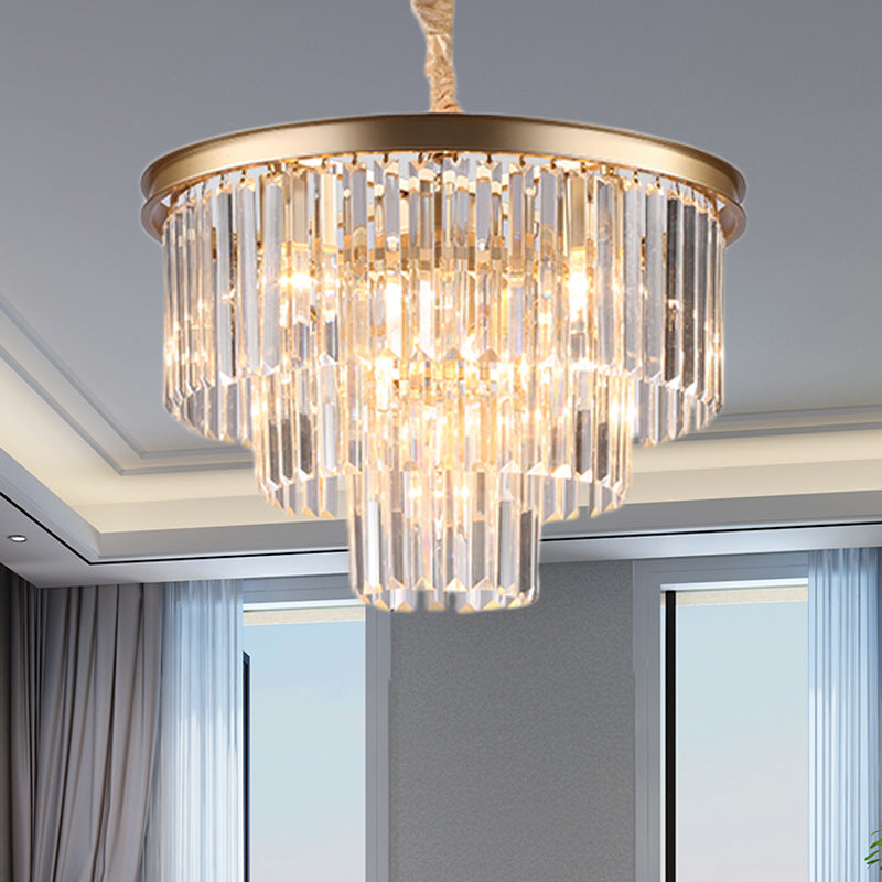 Minimalist Crystal Pendant Chandelier - Black/Gold, Adjustable & 6/9/15-Light Options, 19.5"/23.5"/31.5" W