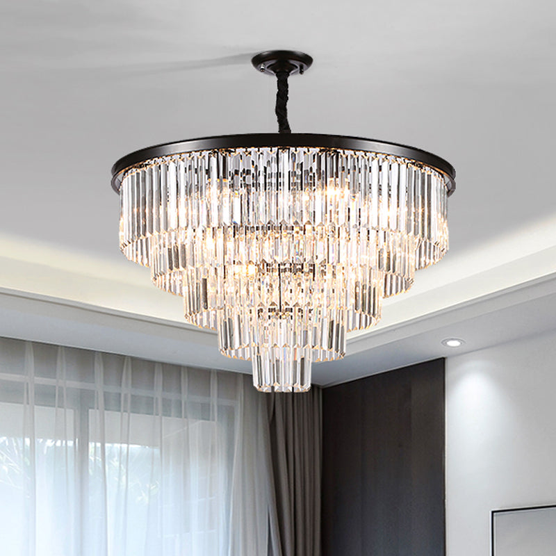 Minimalist Crystal Pendant Chandelier - Black/Gold, Adjustable & 6/9/15-Light Options, 19.5"/23.5"/31.5" W