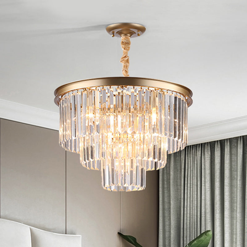Minimalist Crystal Pendant Chandelier - Black/Gold, Adjustable & 6/9/15-Light Options, 19.5"/23.5"/31.5" W