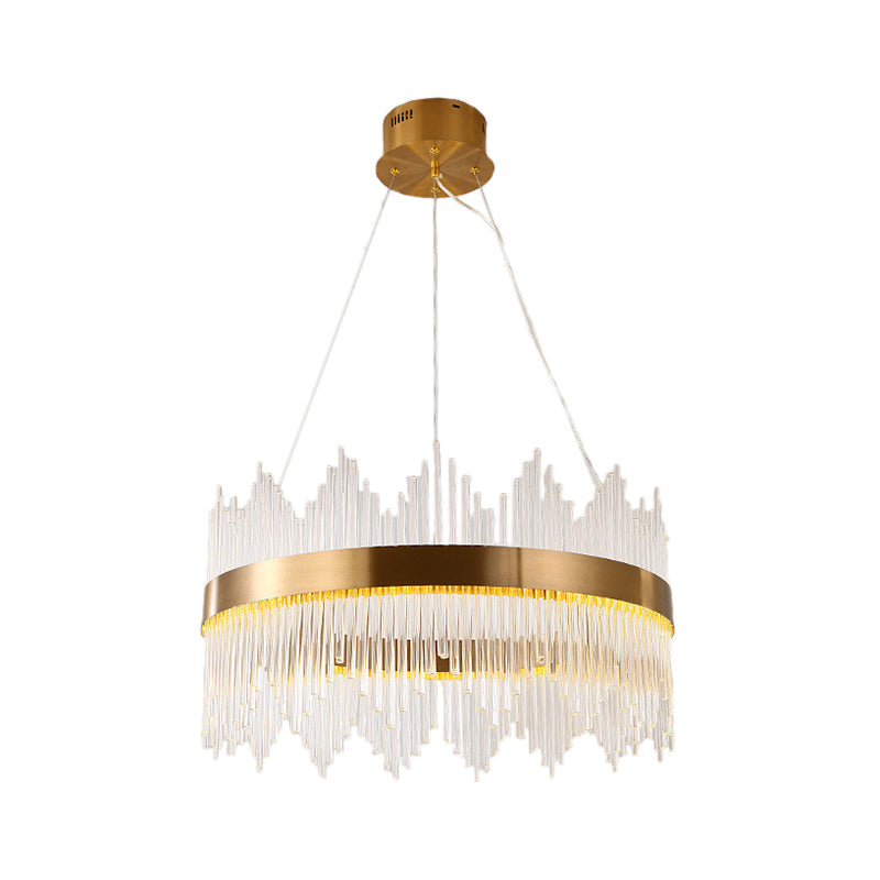 Modern Crystal Wavy Icicle Chandelier Lamp - Adjustable Length, LED, Gold Ceiling Light Fixture (19.5"/23.5")
