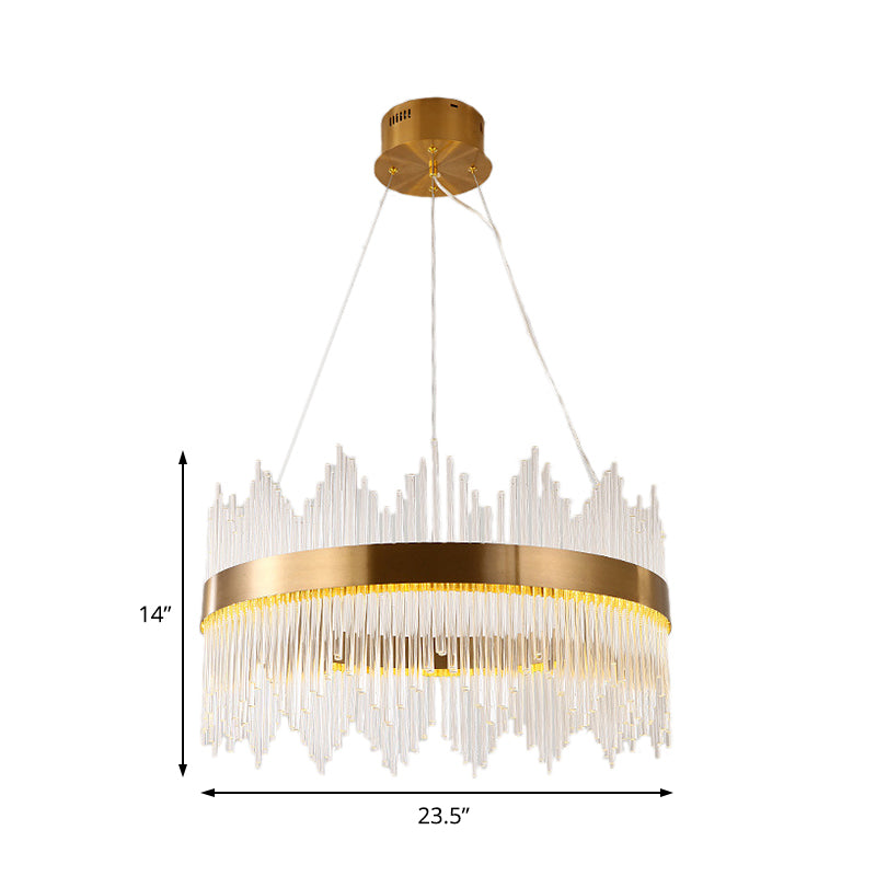 Modern Crystal Wavy Icicle Chandelier Lamp - Adjustable Length, LED, Gold Ceiling Light Fixture (19.5"/23.5")