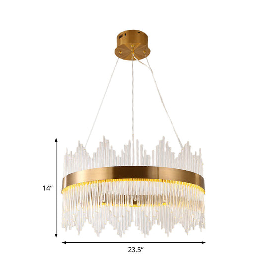 Modern Crystal Wavy Icicle Chandelier Lamp - Adjustable Length, LED, Gold Ceiling Light Fixture (19.5"/23.5")