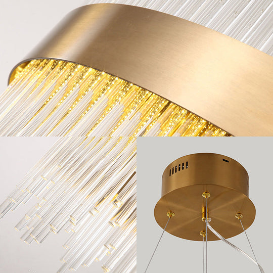 Modern Crystal Wavy Icicle Chandelier Lamp - Adjustable Length, LED, Gold Ceiling Light Fixture (19.5"/23.5")