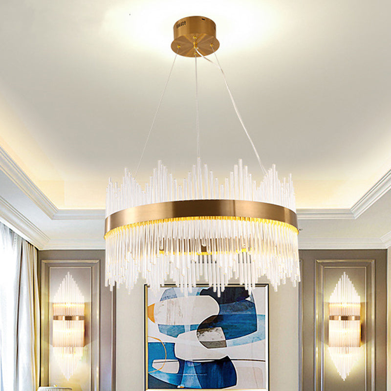 Modern Crystal Wavy Icicle Chandelier Lamp - Adjustable Length, LED, Gold Ceiling Light Fixture (19.5"/23.5")