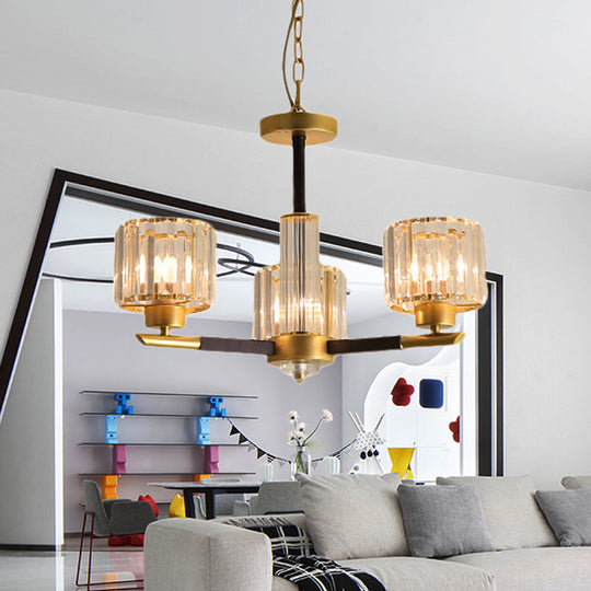 Modern Ribbed Crystal Cylinder Chandelier Pendant - 3/6/8-Head Bedroom Hanging Lamp Kit