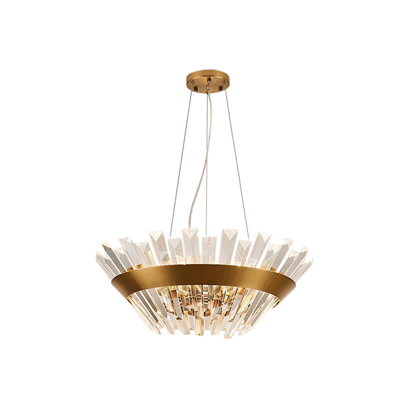 Transitional 9-Light Gold Crystal Tapered Icicle Chandelier - 7"/14" H Pendant Light
