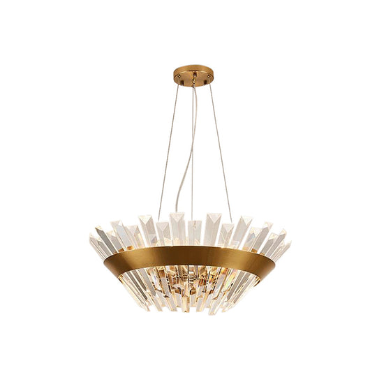 Transitional 9-Light Gold Crystal Tapered Icicle Chandelier - 7"/14" H Pendant Light
