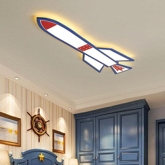 Rocket Child Room Led Flush Mount Ceiling Light In Blue - Simplicity And Acrylic Design / 31 White
