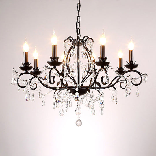 6/8-Light Traditional Black Metallic Candle Chandelier with Crystal Accents