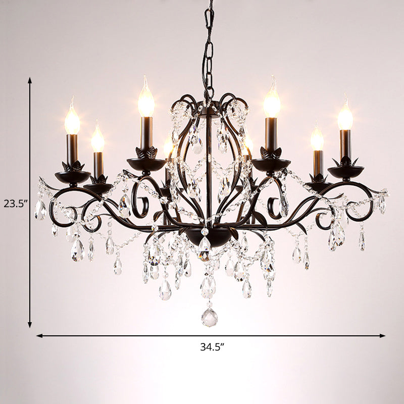 6/8-Light Traditional Black Metallic Candle Chandelier with Crystal Accents