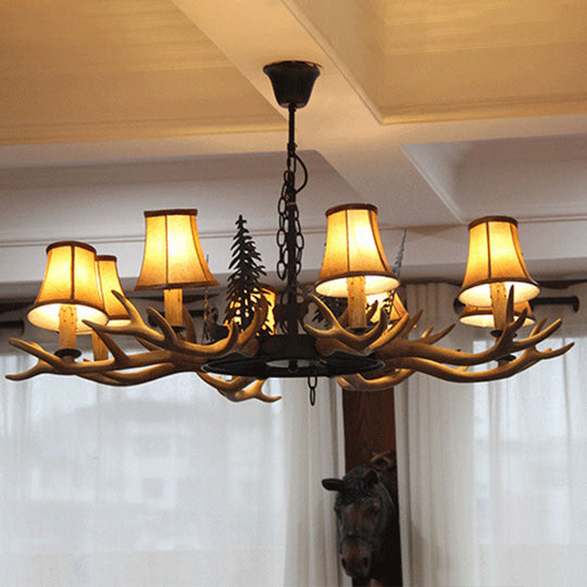 Antler Ceiling Light Fixture With Resin Shade - Traditional Chandelier For Living Room In Brown