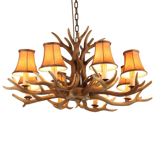 Antler Ceiling Light Fixture With Resin Shade - Traditional Chandelier For Living Room In Brown