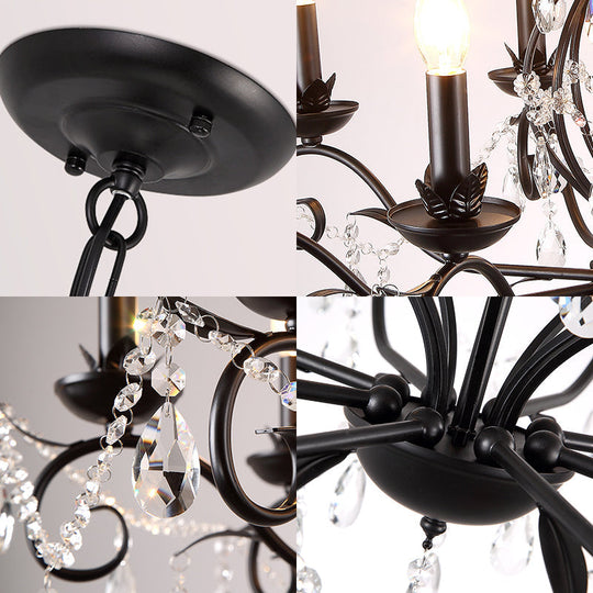 6/8-Light Traditional Black Metallic Candle Chandelier with Crystal Accents